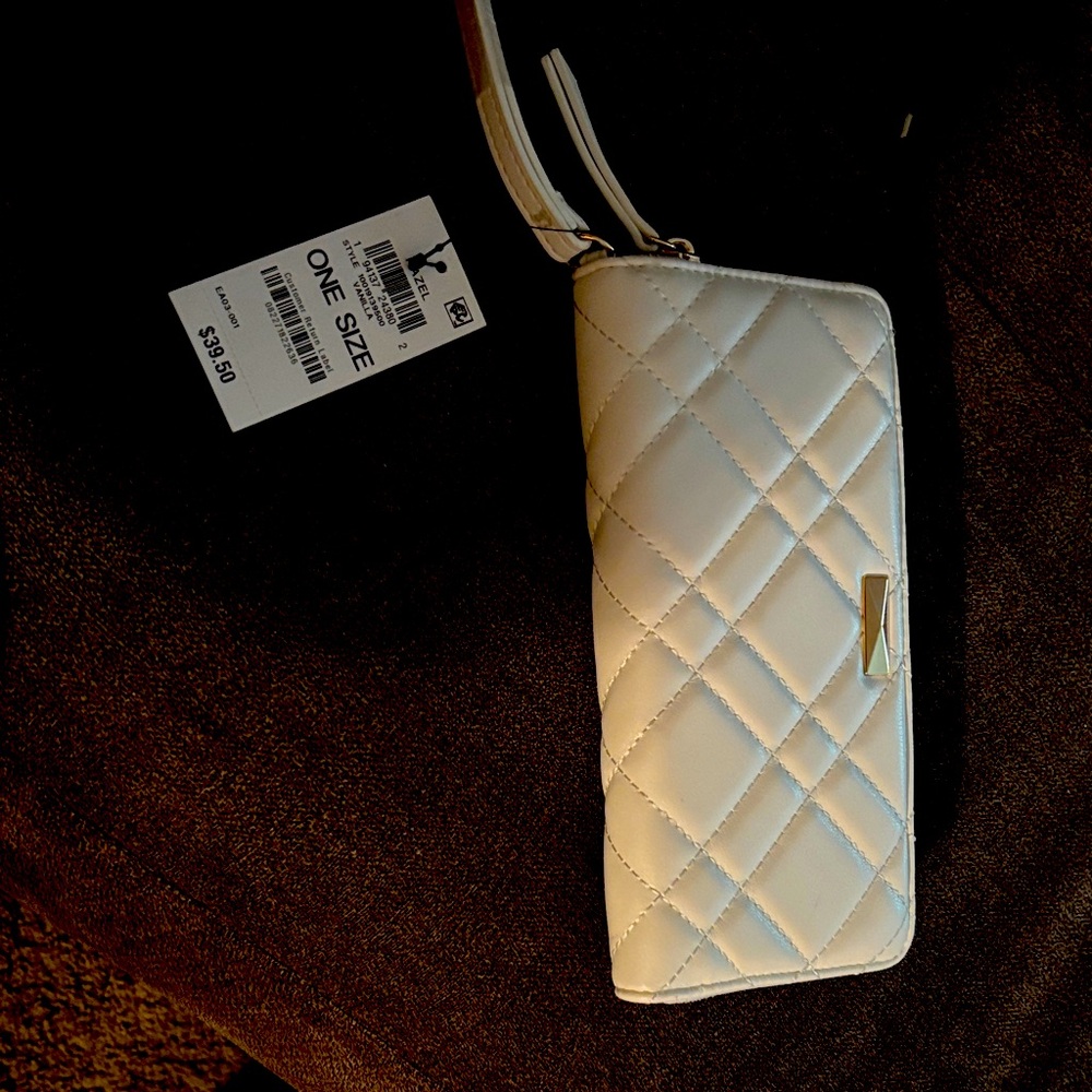 INC International Concepts White Quilted Wristlet